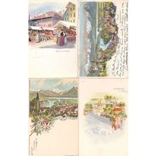Gruss Aus Marche De Thun Thoune Map Switzerland 4x Old Postcard s