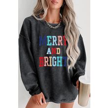 Black MERRY AND BRIGHT Embroidered Corded Sweatshirt