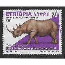 ETH 2005 25c 'BLACK RHINOCEROS' FINE USED (EBID70-371)