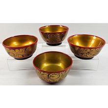 4 Khokhloma Hohloma Russian Folk Art Hand Paint Wooden Bowl Set Vintage USSR Lot