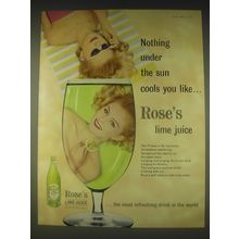 1962 Rose's Lime Juice Cordial Ad - Nothing under the sun cools you like..