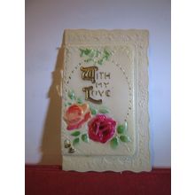 PLASTIC & card CHRISTMAS GREETINGS CARD used antique by R. Tuck PAPER INSERT. =