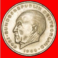 Ⰶ ADENAUER (1876-1967): GERMANY★2 MARKS 1969G I+A+r1! BADEN★LOW START★NO RESERVE