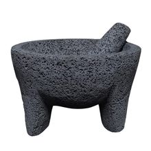 8.6 Inch Molcajete Mortar and Pestle, Mexican Handmade with Lava Stone,Herb Bowl