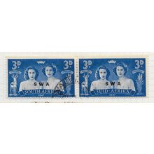 AFRICA SOUTH WEST 1947 ROYAL VISIT PRINCESSES 3d SG136 HORIZ PAIR USED SWA