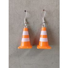 Fun Traffic Cone Roadworks Orange Bollard Dangle / Drop Earrings