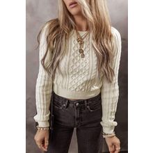 White Cable Knit Cropped Sweater