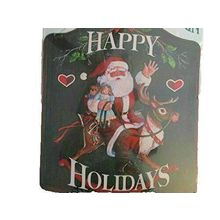 Holiday Wooden Greeting Sign with Santa and Reindeer