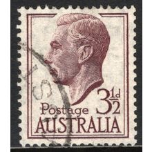 AUSTRALIA 1950/57: KING GEORGE VI DEFINITIVES - 3½d PURPLE-BROWN USED (G4)