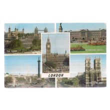 LONDON, Multiview used vintage postcard by J. Salmon 1965 postmark =