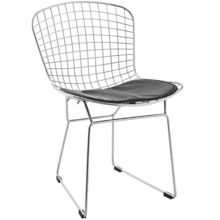 Bertoia Style Dining Side Chair Black Pad Modern Cafe Steel Wire Chrome Mesh