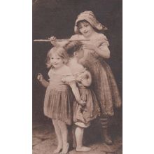 Girl Balancing Stick On Head Modelling School Childrens Vanity Antique Postcard