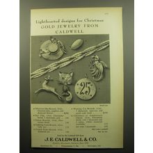1960 J.E. Caldwell Jewelry Ad - Lighthearted designs for Christmas Gold Jewelry