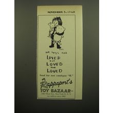 1960 Rappaport's Toy Bazaar Ad - Our toys are Loved and loved and loved