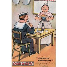 Our Navy Taking In Provisions Giant Pastry Pie Cookery Comic Old Postcard