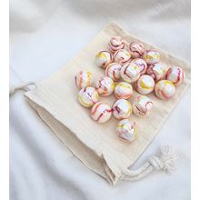 GELATO, 25 Glass Marbles, White, Orange & Yellow Swirls, 16mm, with Cotton Pouch