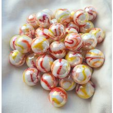 GELATO 25 Beautiful Glass Marbles, White with Red, Orange & Yellow Swirls, 16mm