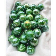 FUNGUS, 25 Beautiful Glass Marbles, Iridescent Green with White Swirl, 16mm, New