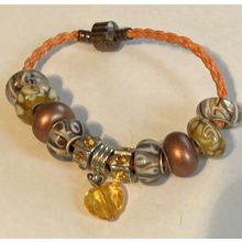 Brown & Orange Braided Orange Bracelet with Charms #3364