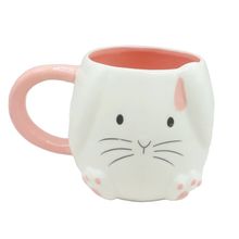 White Rabbit Mug with Pink Handle Ceramic 9.5 CM Not Microwave/Dishwasher Safe