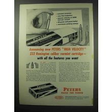 1950 Peters 222 Remington Cartridge Ad - High Velocity