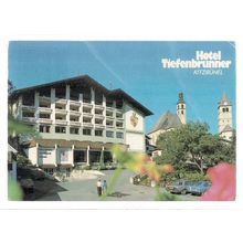 HOTEL TIEFENBRUNNER, KITZBUHEL, SWITZERLAND. used vintage postcard 1988 pm =