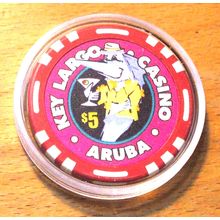 Key Largo $5. Casino Chip - Aruba - Closed - Bud Jones Mold - Large Inlay