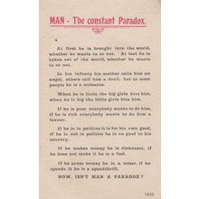 Man The Constant Paradox Politics The Devil WW1 Alpha Songcard Postcard
