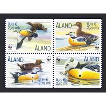 Aland Is. Birds WWF Steller's Eider 4v Block of 4 2001 MNH SG#184-187