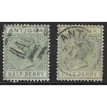ANTIGUA 1882 QV ½d X 2 SHADES USED SG21 x 2