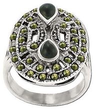 Sterling Silver Genuine 38 Marcasite and Onyx Teardrop Ring