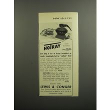 1952 Lewis & Conger Salton Hotray Ad - just plug it in - it keeps breakfast hot