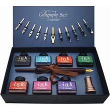 Calligraphy Pen Set – Includes Wooden Dip Pen, Antique Brass Holder, 11 Nibs, 7