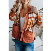 Brown Quilted Patch Pockets Aztec Furry Jacket