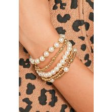 Gold Cross Pearls Decor Plated Beaded Multi Layer Bracelets