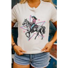 White Star Cowgirl Graphic Round Neck T Shirt