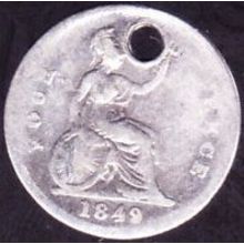 1849 Great Britain 4 Pence (Groat) Silver Coin