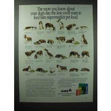 1989 Iams Dog Food Ad - Know About Your Dog's Day