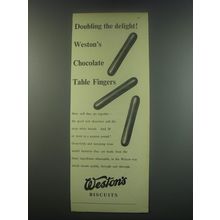 1949 Weston's Biscuits Ad - Doubling delight! Weston's chocolate table fingers