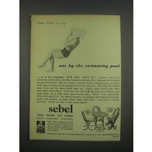 1949 Sebel Stak-a-Bye Chairs and Tables Ad - out by the swimming pool