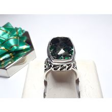 Estate 15ct Green Checkerboard Lepard Print Quartz SAJEN Fancy 925 Ring #16017