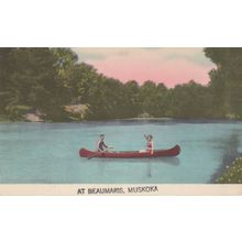 Rowing Canoe Boat at Beaumaris Muskoka Canada Old Postcard