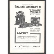 MAMOD STEAM ENGINE MALINS LTD of BIRMINGHAM :- Original Vintage 1960 Advert