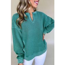 Skobeloff Solid Color Notched Neck Drop Shoulder Sweatshirt