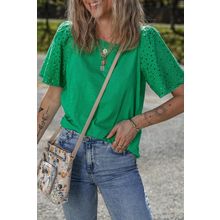 Bright Green Eyelet Embroidered Patchwork Shift Top