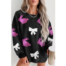 Black Sequined Bunny Bow Easter Fashion Corded Sweatshirt