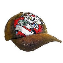 Embroidery Tattoo Cap - Gambling (Washed Cotton) - Brown - HT-BSGA100BN
