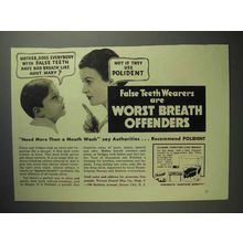 1939 Polident Ad - False Teeth Worst Breath Offenders
