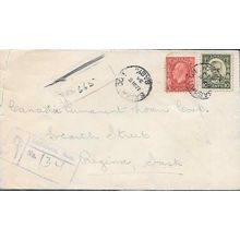 Canada REGISTERED Medalian Combo 1934 Saskatoon Sask to Regina with RPO