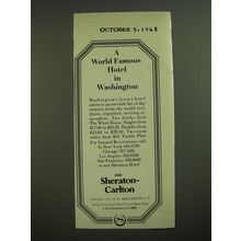 1968 Sheraton-Carlton Hotel Ad - A world famous hotel in Washington